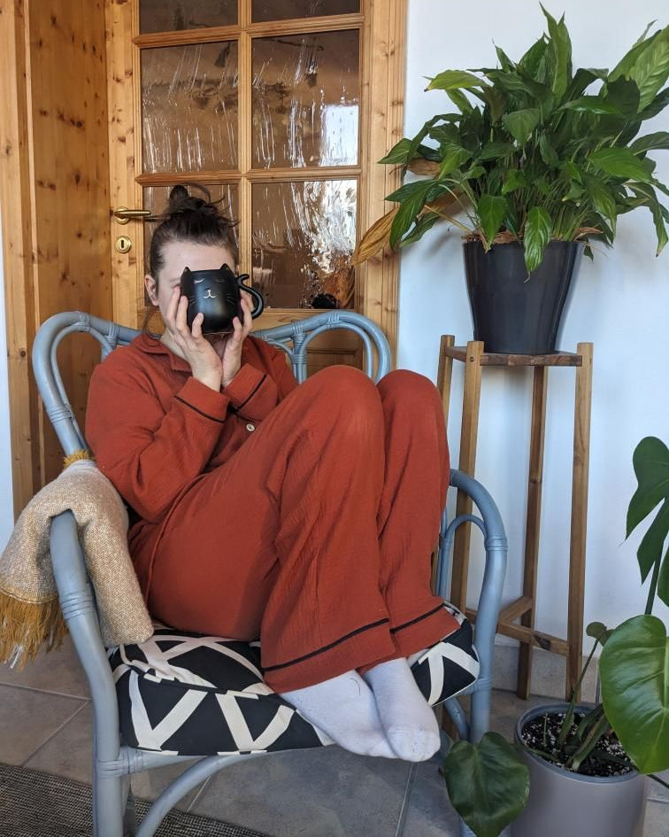 Musselin Pyjama nähen mit klassischem Designn und Biesenband / Paspel.